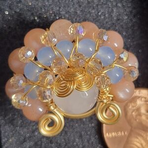 Queen ring with crown. Rose quartz adjustable ring.